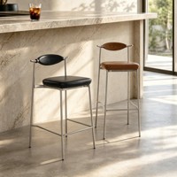 Tabouret de bar haut dossier en fer forgé et acier inoxydable avec repose-pieds, usage commercial pour salons de thé, maison, style moderne, luxe léger, Bauhaus