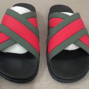 High Quality Green Red Stripe Cross <b>Strap</b> Slides Men Slipper Casual Summer Beach Sandals - Product Image 6