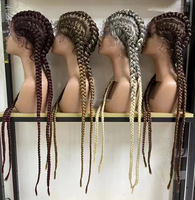 Soldes Exceptionnelles Perruques Synthétiques en Dentelle 32 Pouces Longues Tresses Carrées Perruques en Dentelle Tressées à la Main pour Femmes Soutien Taille Moyenne