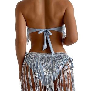 Traje de Baño de Lujo Personalizado con Lentejuelas y Borlas, Bikini Sexy de Dos Piezas para Mujer, Ropa de Playa - Product Image 3