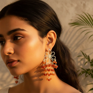 Boucles d'oreilles pendantes en argent 925 pour femmes, forme géométrique, corail, style bohème tendance, bijoux de fête - Product Image 3