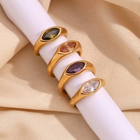 COOL Best Seller Bague signet en acier inoxydable 316L plaqué or PVD 18K, étanche, avec zircons marquise