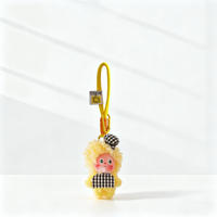Porte-clés pendentif de sac et sac à dos en peluche, personnage Kawaii mignon aux cheveux bouclés, doux et résistant, avec cordon tressé et mousqueton