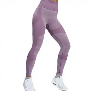 High Waist Color Blocked <b>Yoga</b> Leggings Full Length Spandex Nylon Four-Way Stretch Contrast Stitch Women's Fitness <b>Pants</b> - Product Image 1