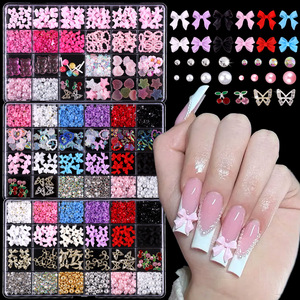 Decorazioni per Unghie 3D a 24 Scomparti, Perle Colorate, Strass, Fiori <span class=keywords><strong>Rosa</strong></span>, Camelia, Fiocchi Misti per Nail Art - Product Image 3