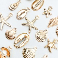 Breloques en gros thème océan en zinc et fer, assortiment de pendentifs étoiles de mer, coquillages et conques émaillés pour bijoux faits main DIY
