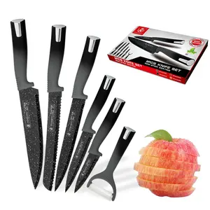 Jiangyang מטבח זול שירות 6 חתיכות סכין סט שחור להבים עם ידית פלסטיק