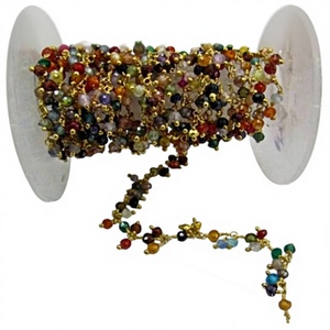 Multi Color Cubic Zirconia Rondelle Faceted 3-4mm Beaded Rosary <b>Wire</b> Wrapped Dangling Chain - Product Image 1