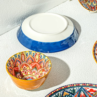 Service de table en céramique de style marocain, couleurs mélangées, collection bohème pour la maison, bols et assiettes, ensemble d'assiettes et de bols en céramique imprimés