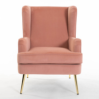 Fauteuil d'appoint à dossier haut en velours rose poudré, accoudoirs rembourrés, design moderne, pieds en métal doré, pour salle à manger, salle de sport, salon, certifié BSCI