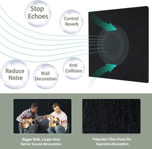 Panneau mural insonorisant noir, panneau acoustique pour animaux de compagnie, panneau acoustique absorbant le son en polyester pour l'enregistrement musical, studio à domicile - Product Image 3