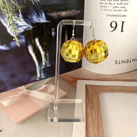 Boucles d'oreilles pas chères en forme de boule disco, rose, bleu, argent, chapeau de cowboy, accessoire en verre laser, décorations de fête fantaisie pour bars et soirées