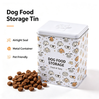 Boîte de rangement carrée personnalisée pour nourriture pour chien, boîte en métal de qualité alimentaire pour friandises pour animaux de compagnie avec couvercle amovible pour l'emballage des aliments pour animaux