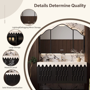 Mobile Bagno Sospeso Moderno con Ampio <span class=keywords><strong>Spazio</strong></span> di Archiviazione e Specchio Retroilluminato Intelligente, Lavabo Integrato - Product Image 3