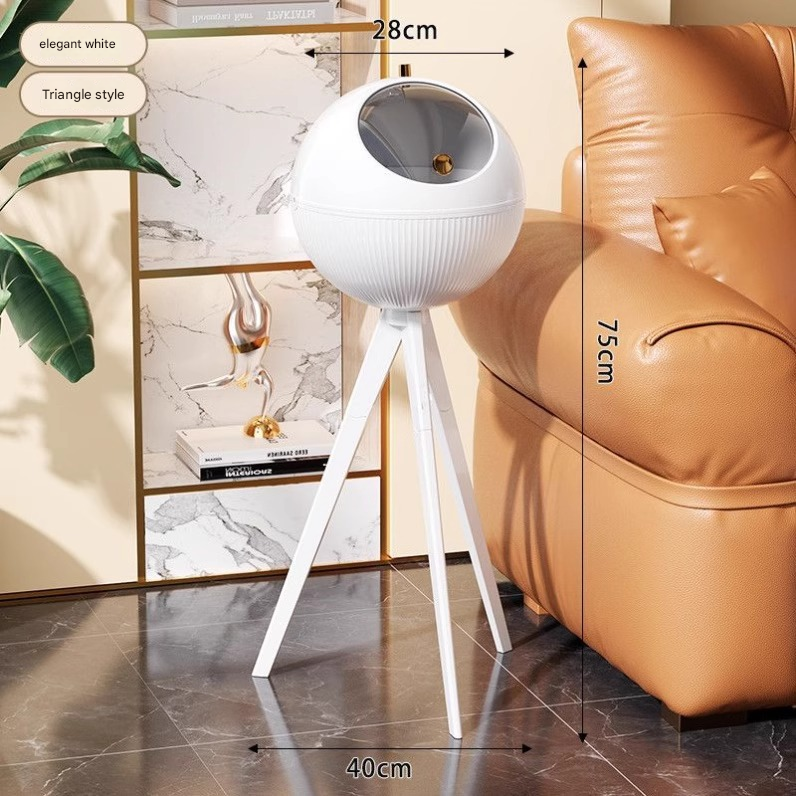 Tall no-bend trash can-elegant white