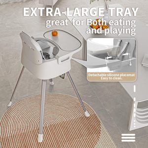 Chaise haute pour bébé, pliable et portable, siège d'alimentation pour nourrissons avec repose-pieds, chaise rehausseuse pour tout-petits pour la cuisine - Product Image 5