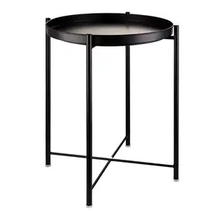 OVICAR 금속 트레이 엔드 테이블, 라운드 악센트 커피 사이드 테이블 녹슬지 않고 방수 야외 작은 사이드 테이블, 실내 현대 그래서