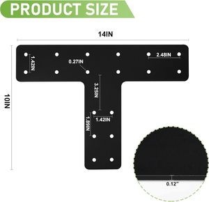 Nhiệm Vụ Nặng Nề 4Pcs T Bài Khung 14x10 ''T Phẳng Sửa Tấm 4x4,6x6 Màu Đen Bột Tráng Gỗ Gỗ Pergola Chân Đế T Khung - Product Image 2