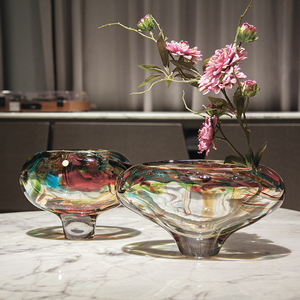 Art <strong>Glass</strong> Object HandBlown Multi Color Fused <strong>Glass</strong> Oval <strong>Pebble</strong> Sculpture Centerpiece Bud <strong>Vases</strong> <strong>for</strong> Hotel Villa Luxury Decor - Product Image 1
