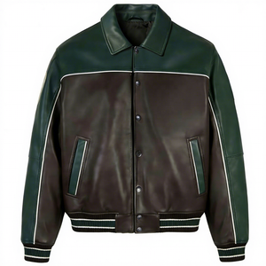 Blouson Bomber Homme en Cuir Véritable Respirant Style Joueur de Basket Personnalisé avec Broderie et Patchs sur le Devant - Product Image 5