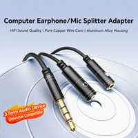Câble audio Y-splitter 3,5 mm 0,3 m en aluminium plaqué or avec gaine PVC pour casque de jeu, PC, ordinateur portable, MP3, 1080p, compatible OEM, expédition immédiate, avec micro
