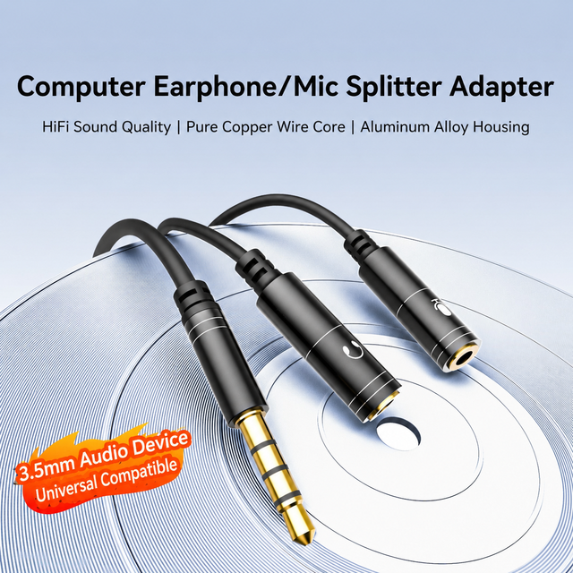 3.5mm 0.3m Gold Plated Aluminum Shell Y Splitter Audio Cable Gaming Headset PC Laptop MP3 1080p OEM Ready Ship Mic