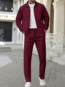 Ensemble de survêtement pour homme en polyester/coton tricoté gaufré, veste zippée et pantalon de jogging, tenue de sport décontractée pour l'automne - Product Image 1