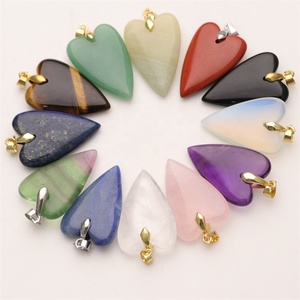 25*48 \ 20*38mm ciondolo cuore grande arcobaleno Fluorite occhio di tigre Lapis cristallo pietra naturale ciondolo cuore - Product Image 1