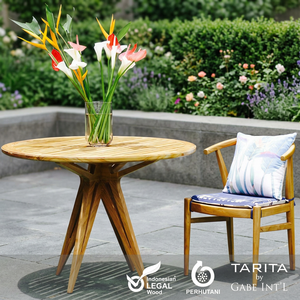 Table à manger pliable compacte et légère en teck massif de style vintage moderne, couleur naturelle, mobilier d'extérieur élégant - Product Image 3