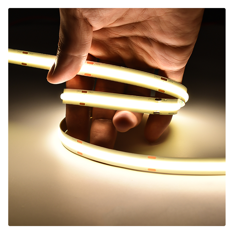 130LM/W High Efficiency Decorative COB LED Strip 24V 15W/M Dotless Smooth Linear Lighting