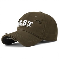 Gorra de Béisbol de Algodón con Diseño Desgastado, Detalles de Borde Crudo, Bordado a Máquina, Corona Suave Ajustable para Unisex