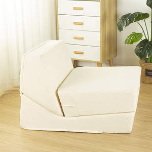 Modern Cream <b>Fabric</b> <b>Sofa</b> Bed One Seat Reclining Cushion Back Armless Minimalist Living Room Furniture Foam Filled - Product Image 1