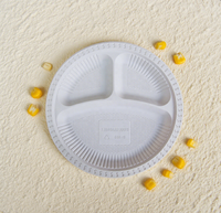 Assiettes de fécule de maïs écologiques à 3 compartiments-100% Vaisselle jetable ronde biodégradable compostable et étanche 10 pouces