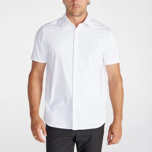 Mùa Hè Tùy Chỉnh Chất Lượng Cao Thêu Logo Trọng Lượng Trung Bình Chính Thức Phong Cách Làm Việc Giản Dị Đồng Bằng Của Nam Giới Ngắn Tay Áo Nút Xuống Áo Sơ Mi - Product Image 1