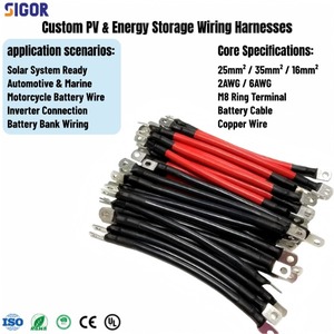 Hochstrom-Kupfer-Batteriekabelbaum 2-6AWG 16-35mm² Verzinnt oder blank, PVC-isoliert für Solarwechselrichter, Automobil-OEM - Product Image 1