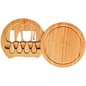 Plateau à fromage en bambou Xingda 22,5 cm avec ensemble couteau-fourchette, plateau de service portable pour fromage, fruits, pain - Product Image 5