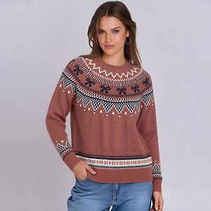 Plus Size <b>Women</b> Knit Sweater Mock Neck Jacquard Pullover Long Sleeve Crew Neck <b>Christmas</b> <b>Jumper</b> - Product Image 1