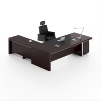 Bureau de direction moderne et durable en forme de L avec placage bois et rangement
