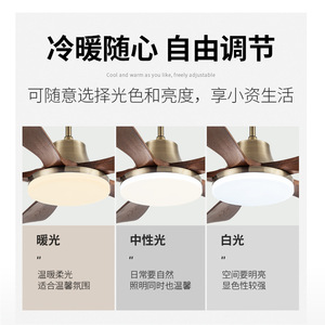 Retro <b>Ceiling</b> <b>Fan</b> Light With Led Solid Wood Blade For Living Room Bedroom Downrod Mount 220V - Product Image 5