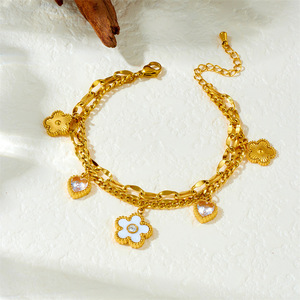 Europe and the United States cross-border fashion simple diamond love white shell flower double <b>stacked</b> stainless steel chain - Product Image 2