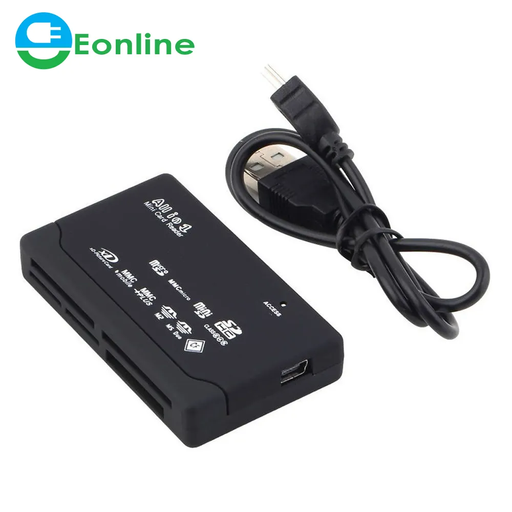 All in One Card Reader TF MS M2 XD CF SD Carder Reader USB 2.0 480Mbps Card Reader Mini Memory Cardreader with Date Line