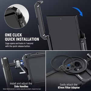 Stabilisateur de smartphone tout métal <span class=keywords><strong>NEEWER</strong></span>, adaptateur de filtre d'objectif 67 mm, cage pour téléphone S22 Ultra, kit de montage vidéo avec poignées latérales doubles - Product Image 3