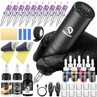 Nouveau kit de tatouage sans fil DQFART transfrontalier, comprenant un stylo et une machine à tatouer avec écran LED, batterie 1500 mAh, charge Type-C