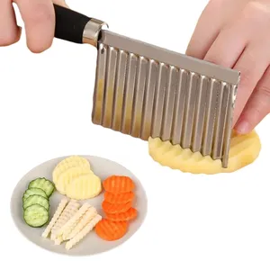 Cortador De Onda De Aço Inoxidável, French Fry Corte Chopper Batata Cenoura Frutas Faca Fritas Cenoura Slicer