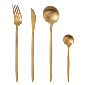 Juego de Cubiertos de Acero Inoxidable de 4 Piezas, Cuchara, Tenedor y Cuchillo, Acabado Mate Dorado, Vajilla Comestible, Venta al por Mayor - Product Image 1