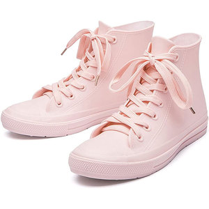 Diskon besar produk baru anti selip karet merah muda wanita tahan air renda Anti selip taman sepatu hujan tinggi atas - Product Image 2