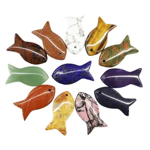 Nhà máy bán handmade cá hình Mặt dây chuyền với thẻ giấy đóng gói Đá quý tự nhiên đồ trang sức làm vật liệu