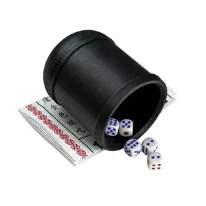 Wholesale hand-held dice cup set, double copper black retro plastic dice shaker cup light weight, with dice and game drawings