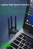 Adapter USB WiFi Dual Band, 600Mbps/1300Mbps WiFi USB Dual Band 2.4G/5Ghz USB3.0 kecepatan tinggi 802.11AC 4 antena Receiver nirkabel gratis