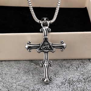 yunnique Stainless Steel <b>Cross</b> Pendant Necklace With Horus Eye Design For Men And Women Party Gift Fashion Jewelry - Product Image 3
